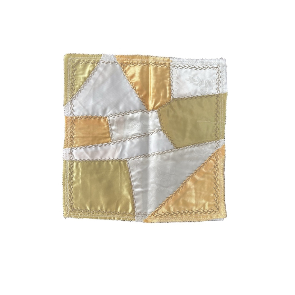 Silk quilt squares. One Size Gold White Green Crazy Quilt Design